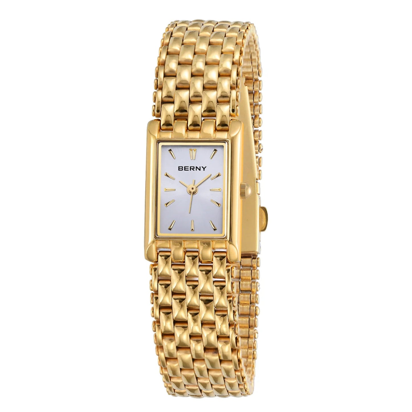 Bernie brand hot selling ultra-thin gold quartz watch rectangular men's watch stainless steel band waterproof women's watch