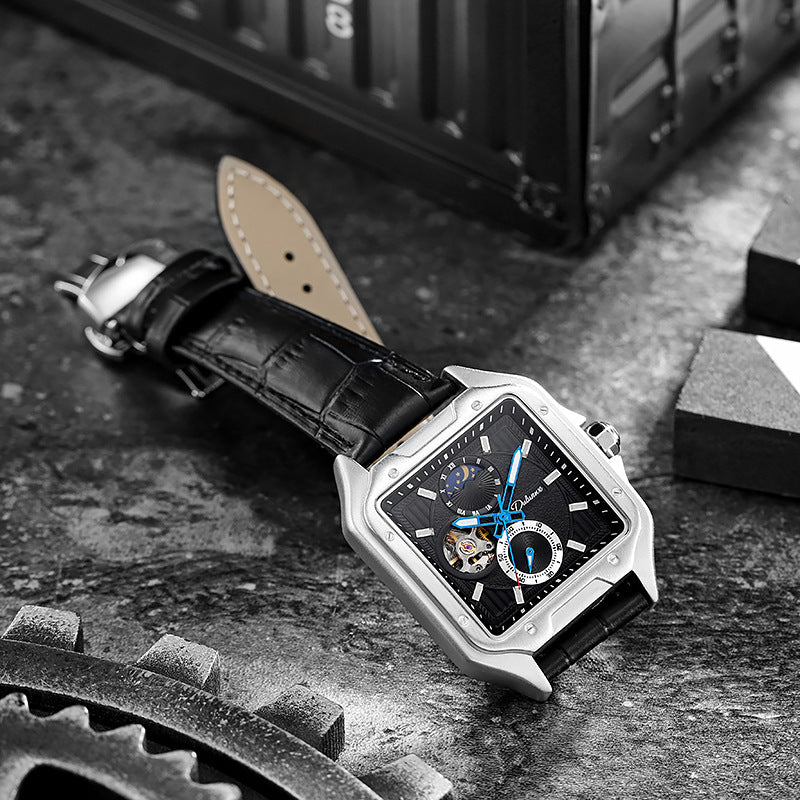 Flywheel Waterproof Hollow Out Trendy Men's Square Automatic Mechanical Watch
