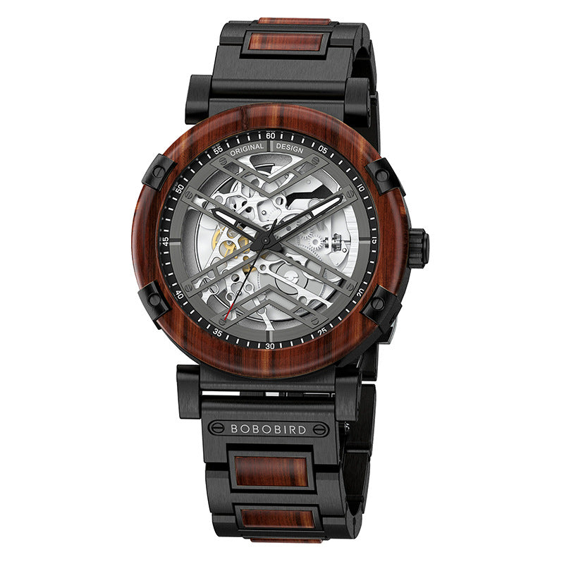 bobobird watch new cross-border hollow bottom mechanical foreign trade wooden wood watch mechanical men's watch wholesale