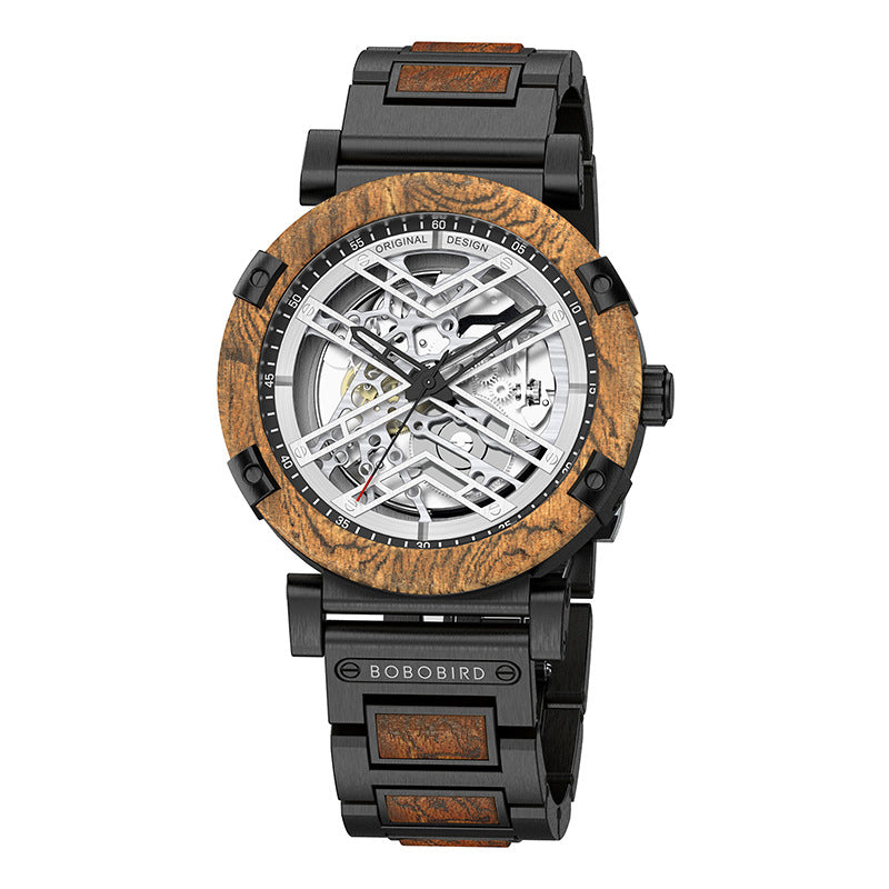 bobobird watch new cross-border hollow bottom mechanical foreign trade wooden wood watch mechanical men's watch wholesale