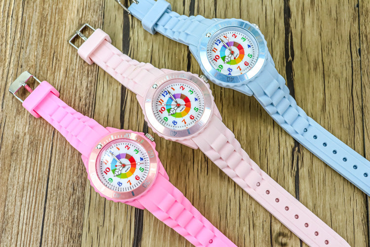Youth exam watch casual fashion boys and girls waterproof quartz watch silicone dopamine children's trendy watch
