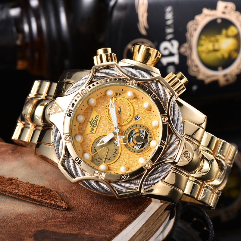 One piece of steel wire rope cross-border watch European alloy quartz watch men's waterproof watch non-mechanical watch