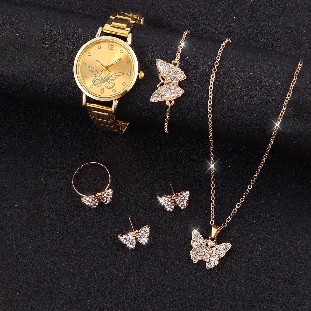 Butterfly Dial Fashion Wild Quartz Watch Jewelry Suit