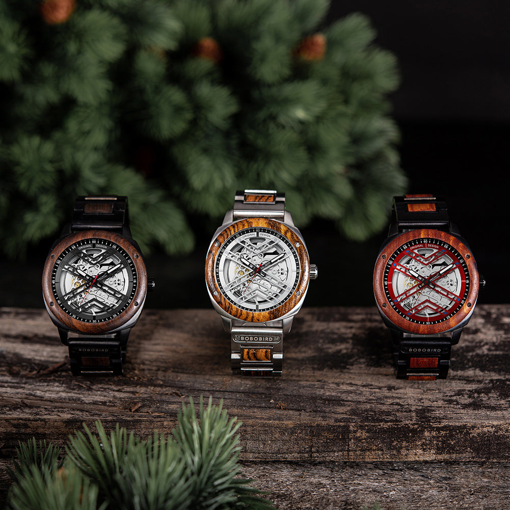 bobobird watch new cross-border hollow bottom mechanical foreign trade wooden wood watch mechanical men's watch wholesale
