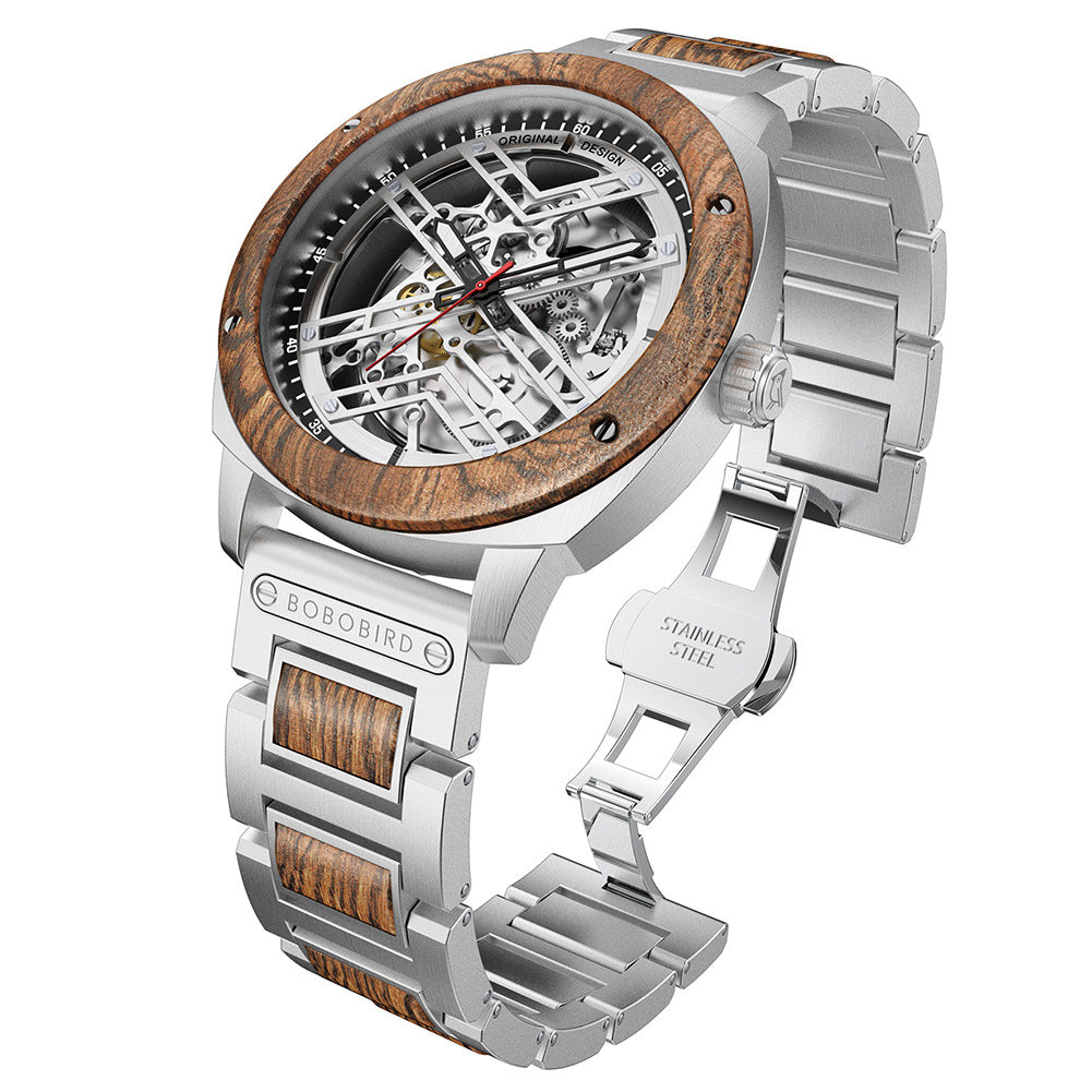 bobobird watch new cross-border hollow bottom mechanical foreign trade wooden wood watch mechanical men's watch wholesale