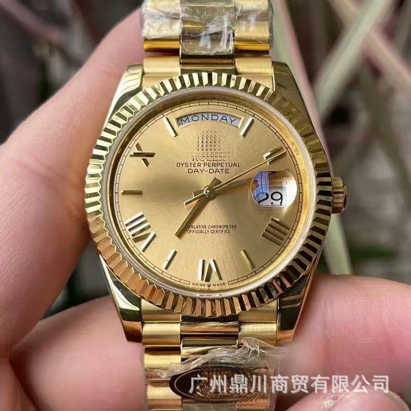 Double-headed large strap AliExpress week double calendar diary Roman scale yellow rock sugar watch men's mechanical watch