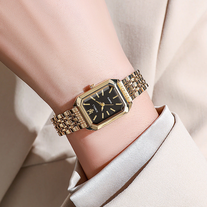 2024 foreign trade new light luxury steel belt ladies watch female student fashion simple square quartz watch wholesale