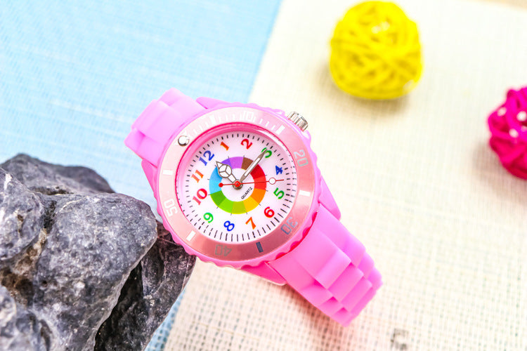 Youth exam watch casual fashion boys and girls waterproof quartz watch silicone dopamine children's trendy watch