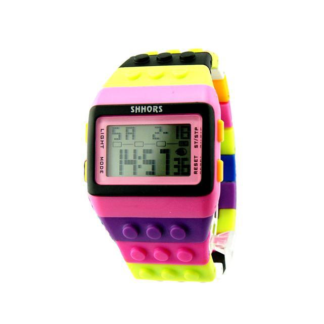 2023 Hot Selling LED Luminous Colorful Candy Color Watch Unisex Men's and Women's Sports Imitation Water Rainbow Building Blocks Electronic Watch