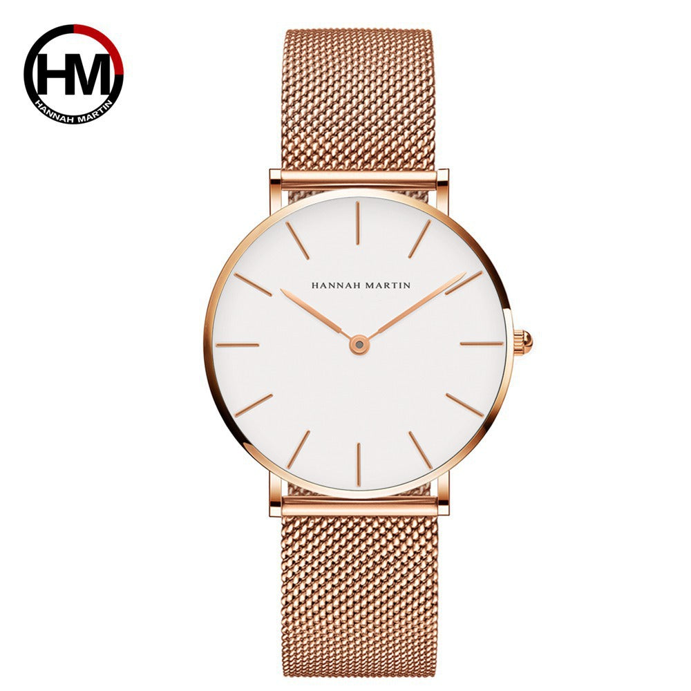 Cross-border Japanese movement steel chain waterproof watch light luxury niche European and American minimalist style steel mesh belt slim watch for women