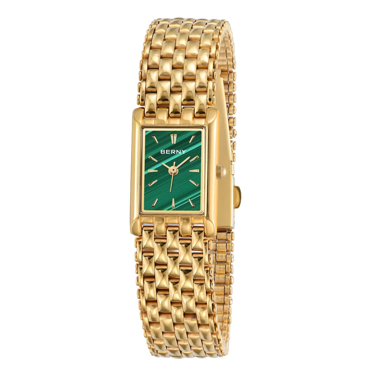 Bernie brand hot selling ultra-thin gold quartz watch rectangular men's watch stainless steel band waterproof women's watch