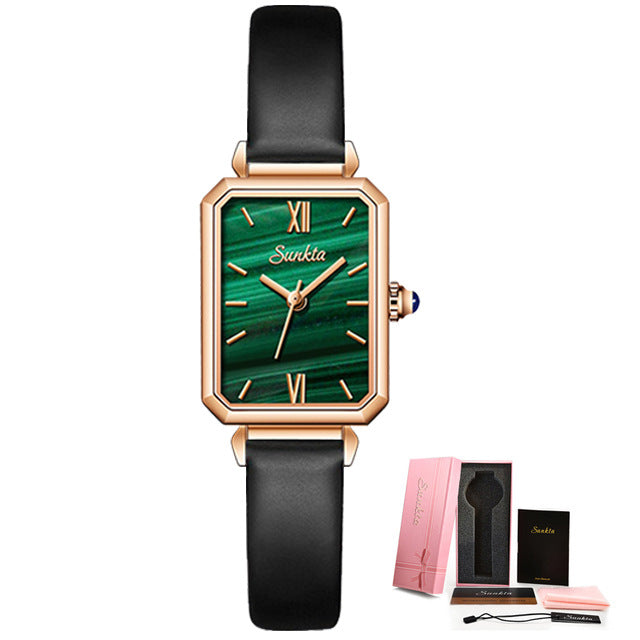 SUNKTA new mesh strap simple elegant square quartz movement calendar ladies watch ST6690
