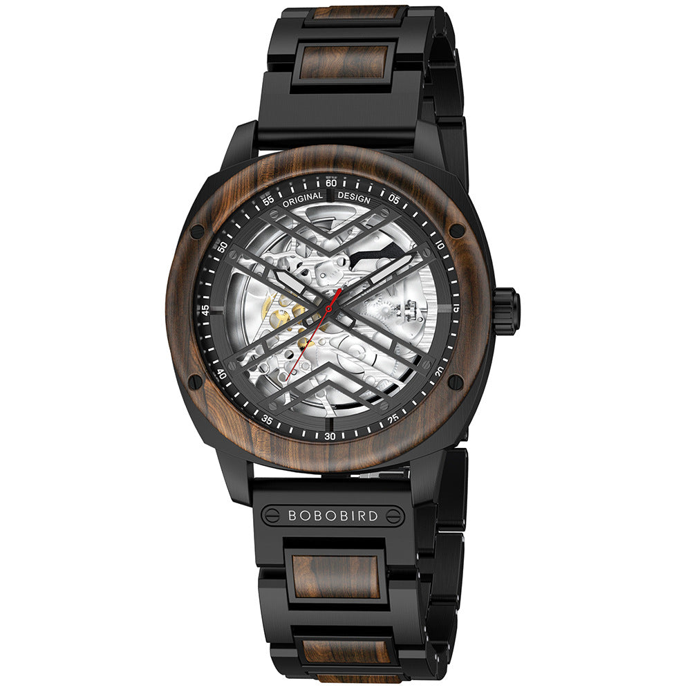 bobobird watch new cross-border hollow bottom mechanical foreign trade wooden wood watch mechanical men's watch wholesale