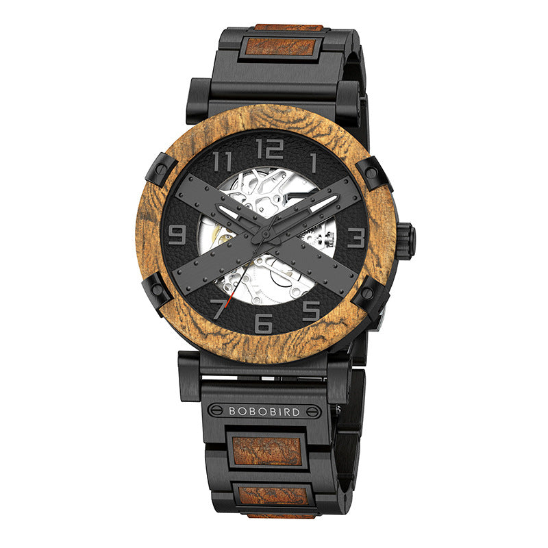 bobobird watch new cross-border hollow bottom mechanical foreign trade wooden wood watch mechanical men's watch wholesale
