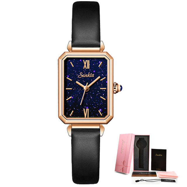 SUNKTA new mesh strap simple elegant square quartz movement calendar ladies watch ST6690