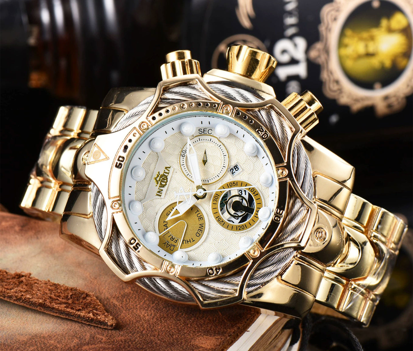 One piece of steel wire rope cross-border watch European alloy quartz watch men's waterproof watch non-mechanical watch