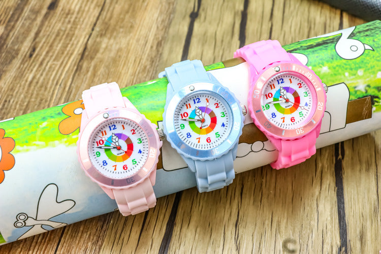 Youth exam watch casual fashion boys and girls waterproof quartz watch silicone dopamine children's trendy watch