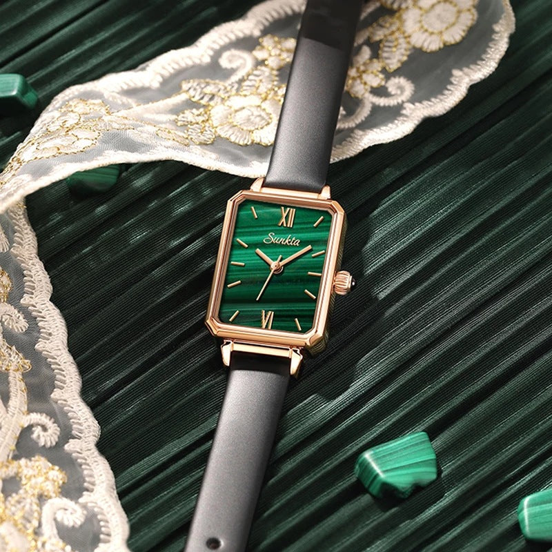 SUNKTA new mesh strap simple elegant square quartz movement calendar ladies watch ST6690