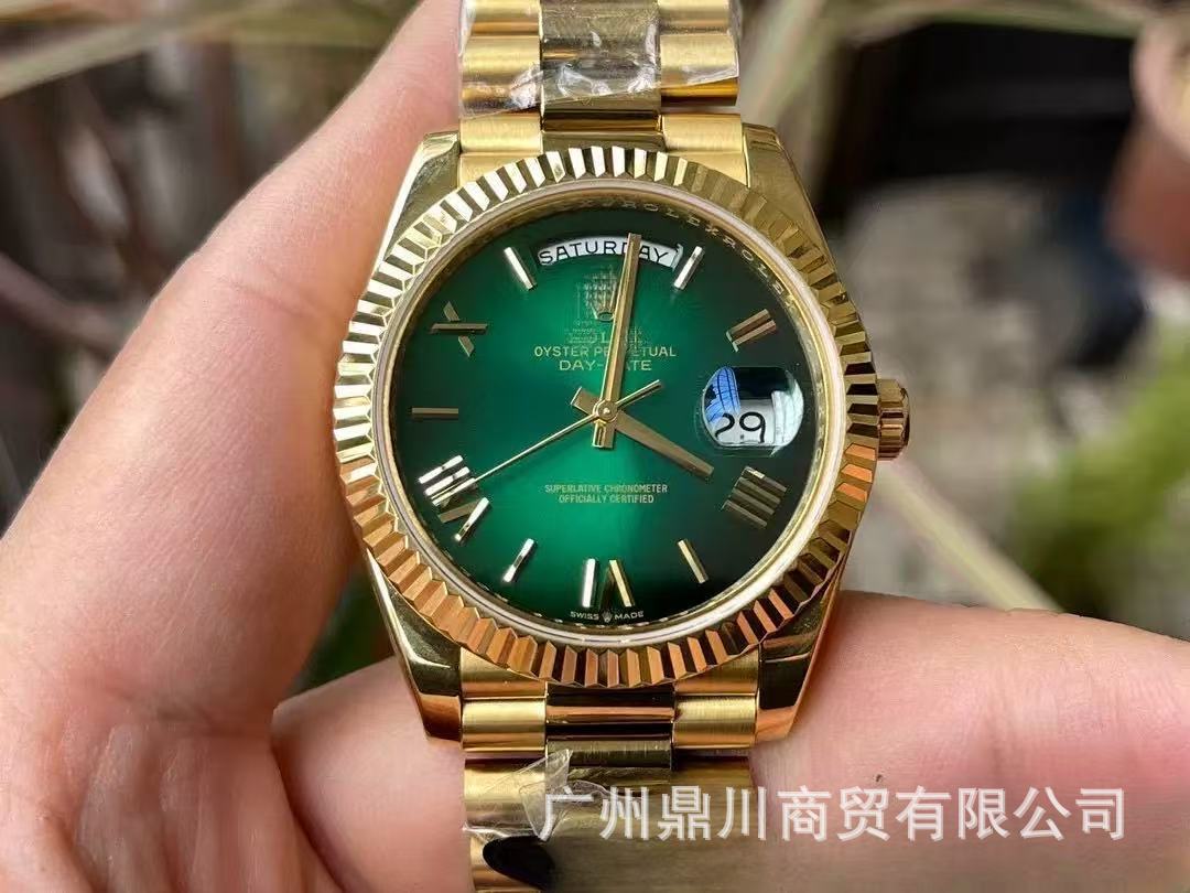 Double-headed large strap AliExpress week double calendar diary Roman scale yellow rock sugar watch men's mechanical watch