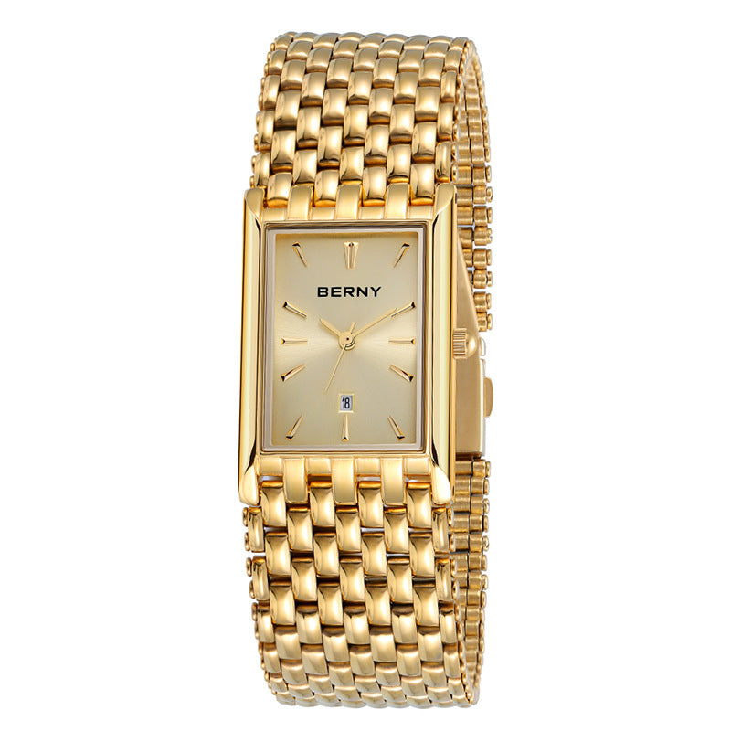Bernie brand hot selling ultra-thin gold quartz watch rectangular men's watch stainless steel band waterproof women's watch