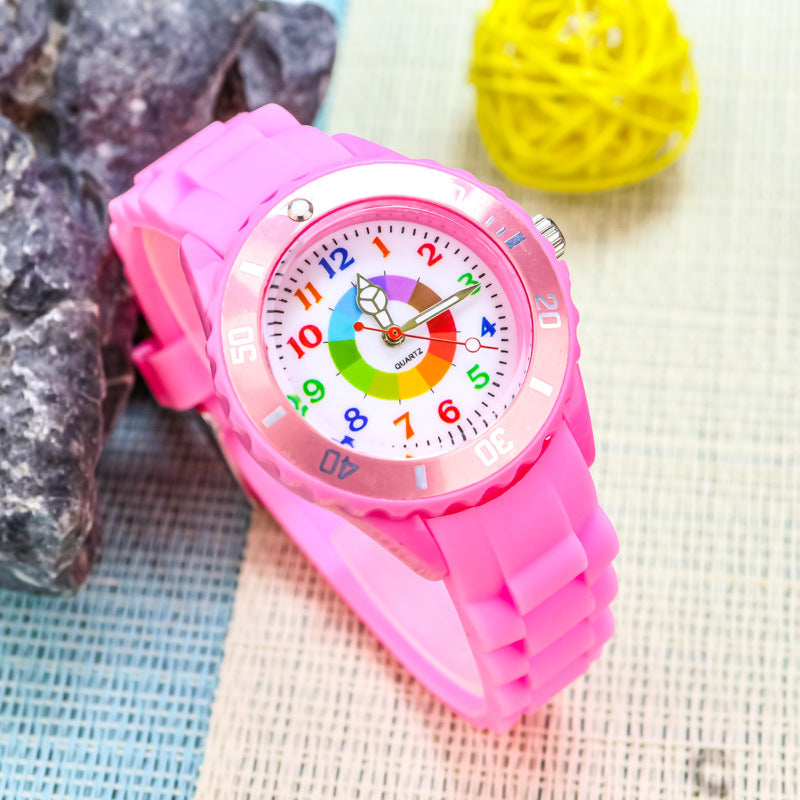 Youth exam watch casual fashion boys and girls waterproof quartz watch silicone dopamine children's trendy watch