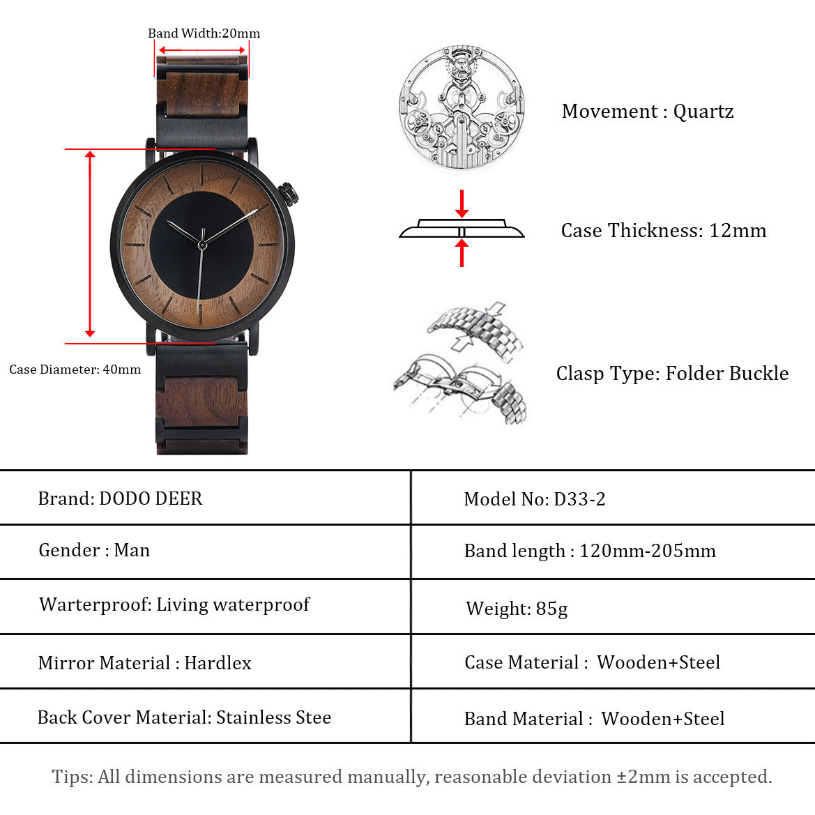 DODO DEER Factory direct sales walnut watch Amazon Shopee LOGO customized wood watch
