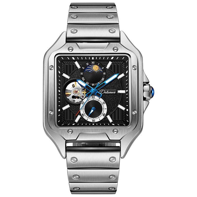 Flywheel Waterproof Hollow Out Trendy Men's Square Automatic Mechanical Watch