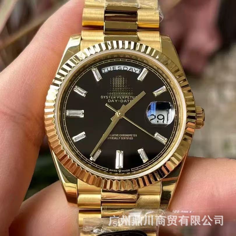 Double-headed large strap AliExpress week double calendar diary Roman scale yellow rock sugar watch men's mechanical watch