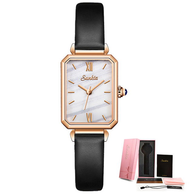 SUNKTA new mesh strap simple elegant square quartz movement calendar ladies watch ST6690