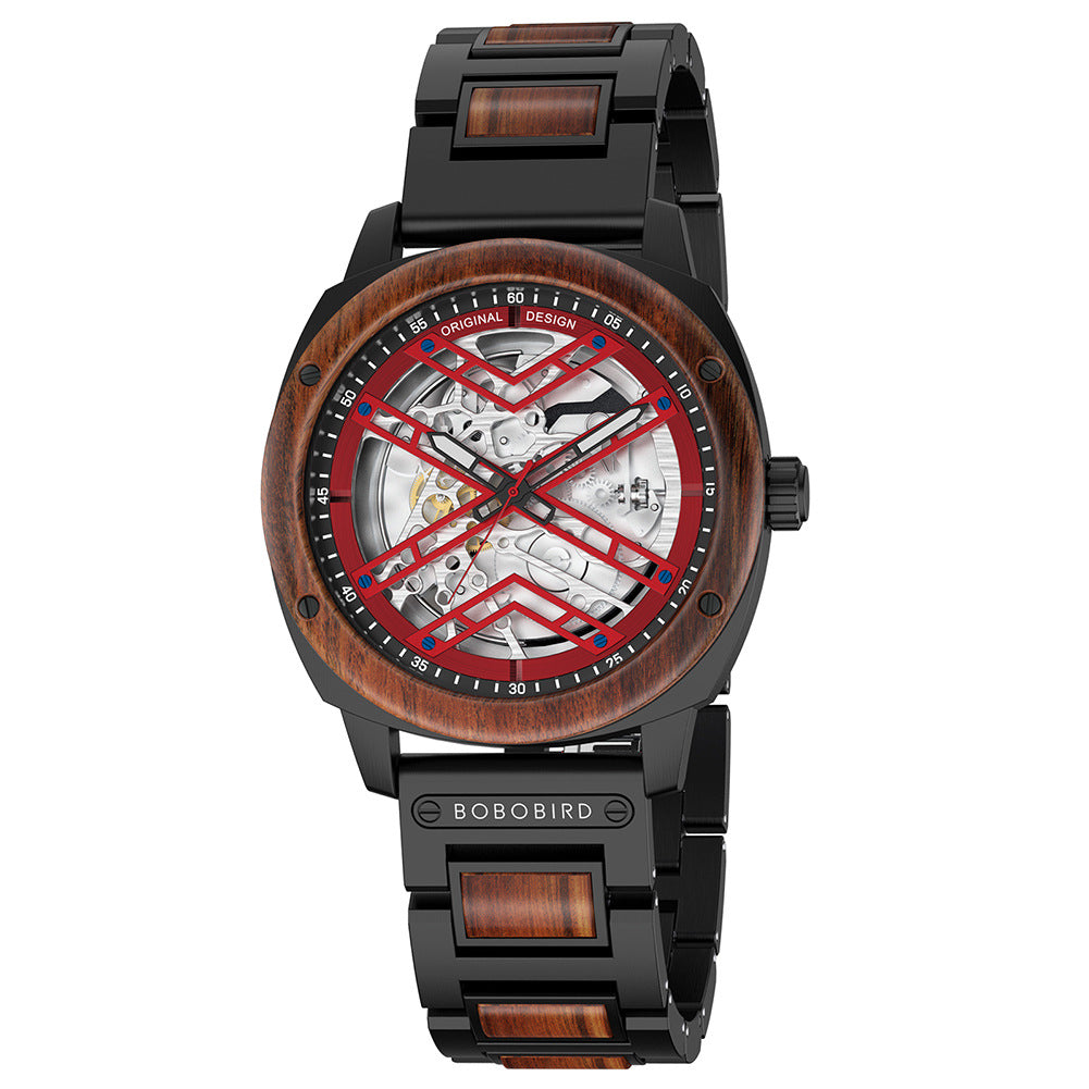 bobobird watch new cross-border hollow bottom mechanical foreign trade wooden wood watch mechanical men's watch wholesale