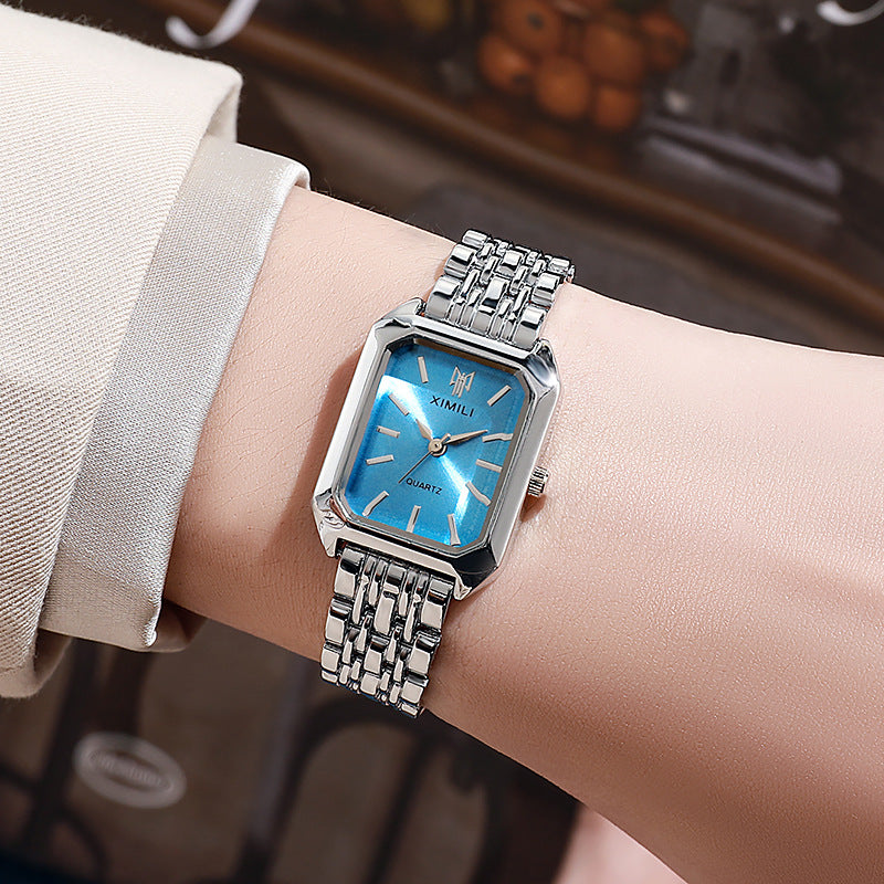 2024 foreign trade new light luxury steel belt ladies watch female student fashion simple square quartz watch wholesale