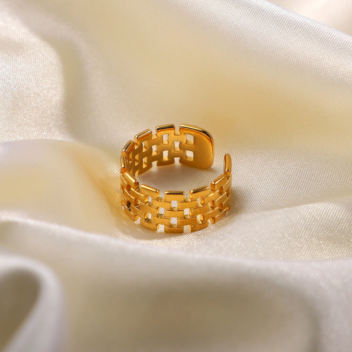 Wide Watch Band Open Ring 18K Gold Plated