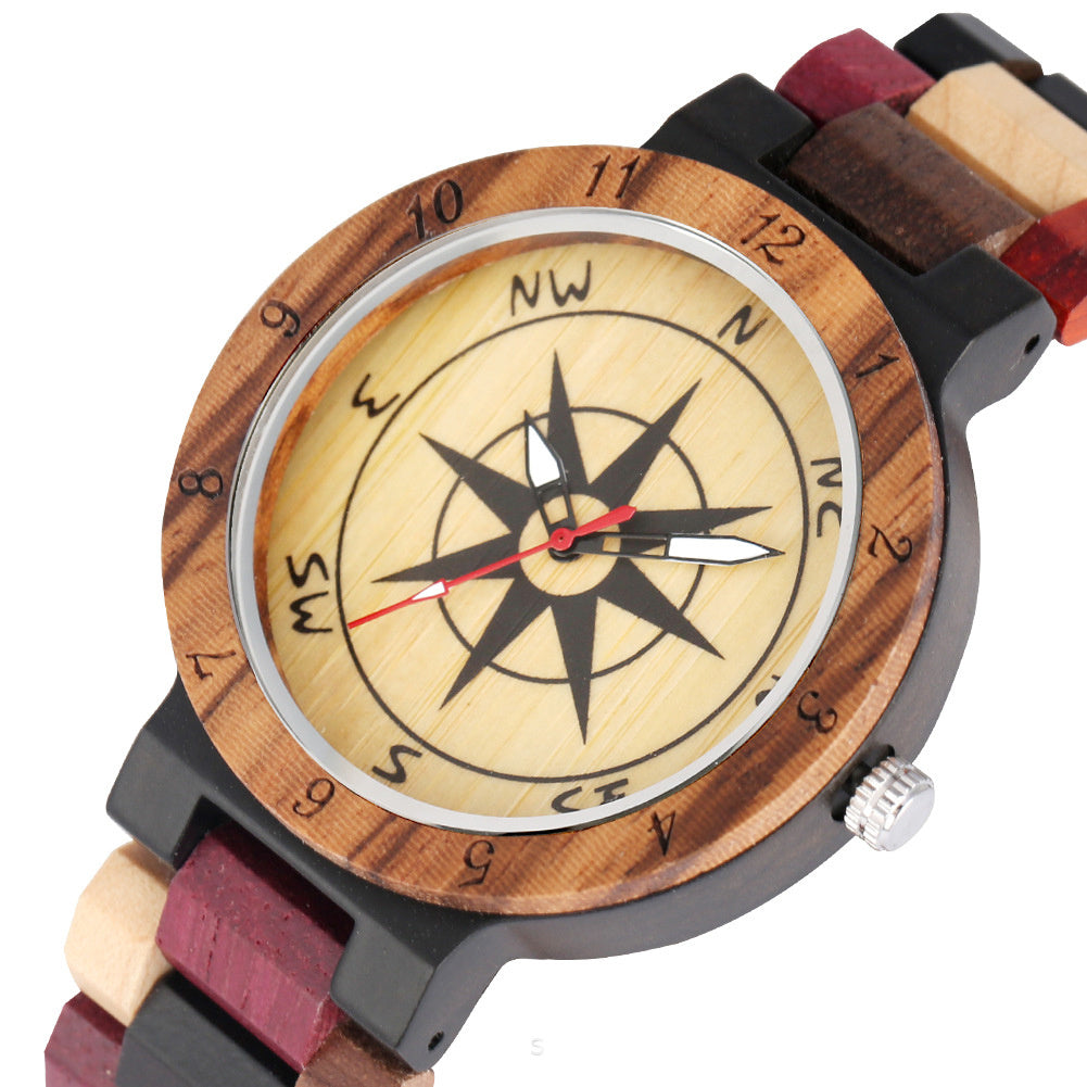 Full Color Wood Compass Plate Men's Lady Couple Watch Personality Scale Men's Watch