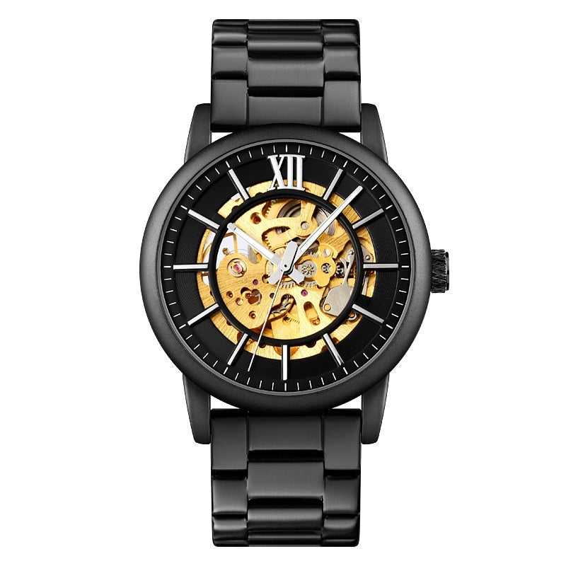Through The Bottom Scale Men's Automatic Mechanical Watch Spiral Crown Steel Belt Business Mechanical