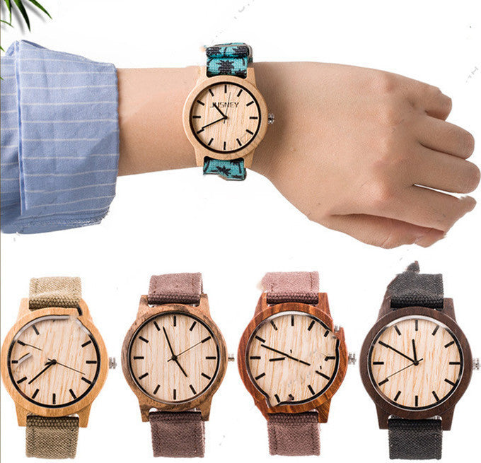 Men's And Women's Casual Wooden Canvas Strap Watch