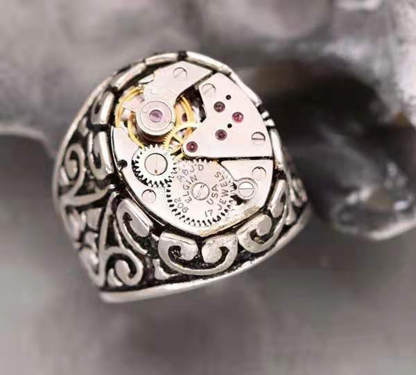 Vintage Old Mechanical Pattern Watch Men's Ring