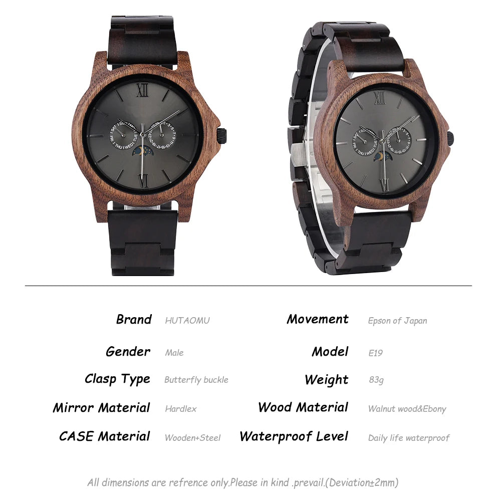 BELLAMACINA.STORE Engraved Walnut for Men Personalized Wooden Watch Day of the Week