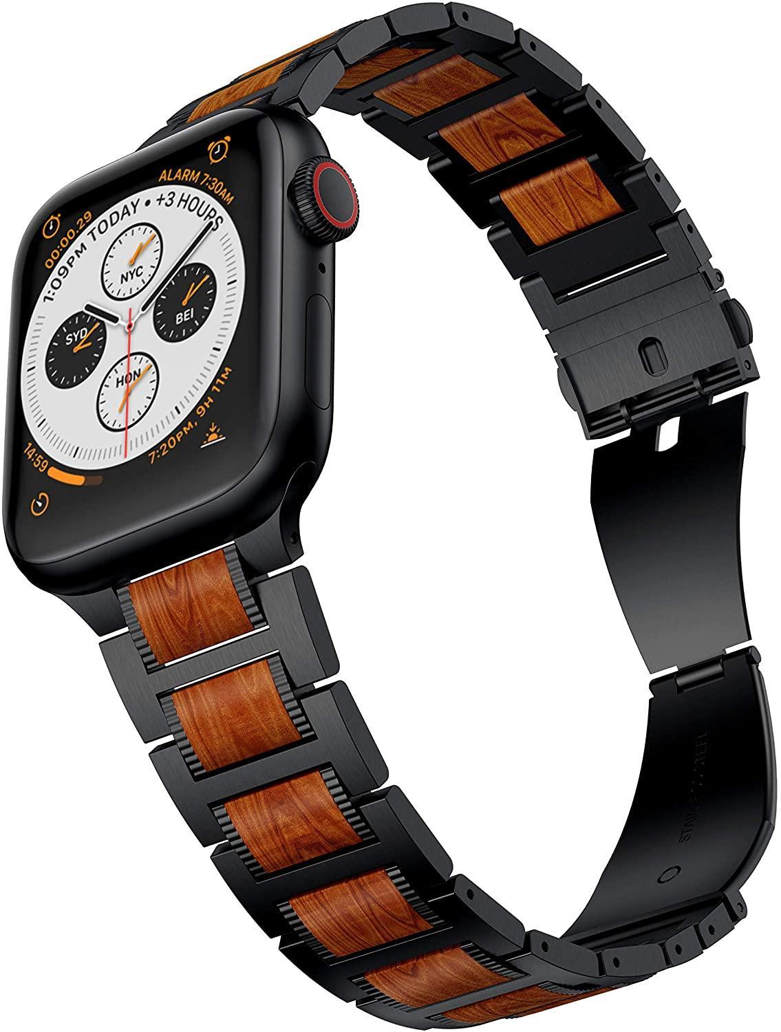 Suitable For Apple Watch Strap Stainless Steel Between Wood