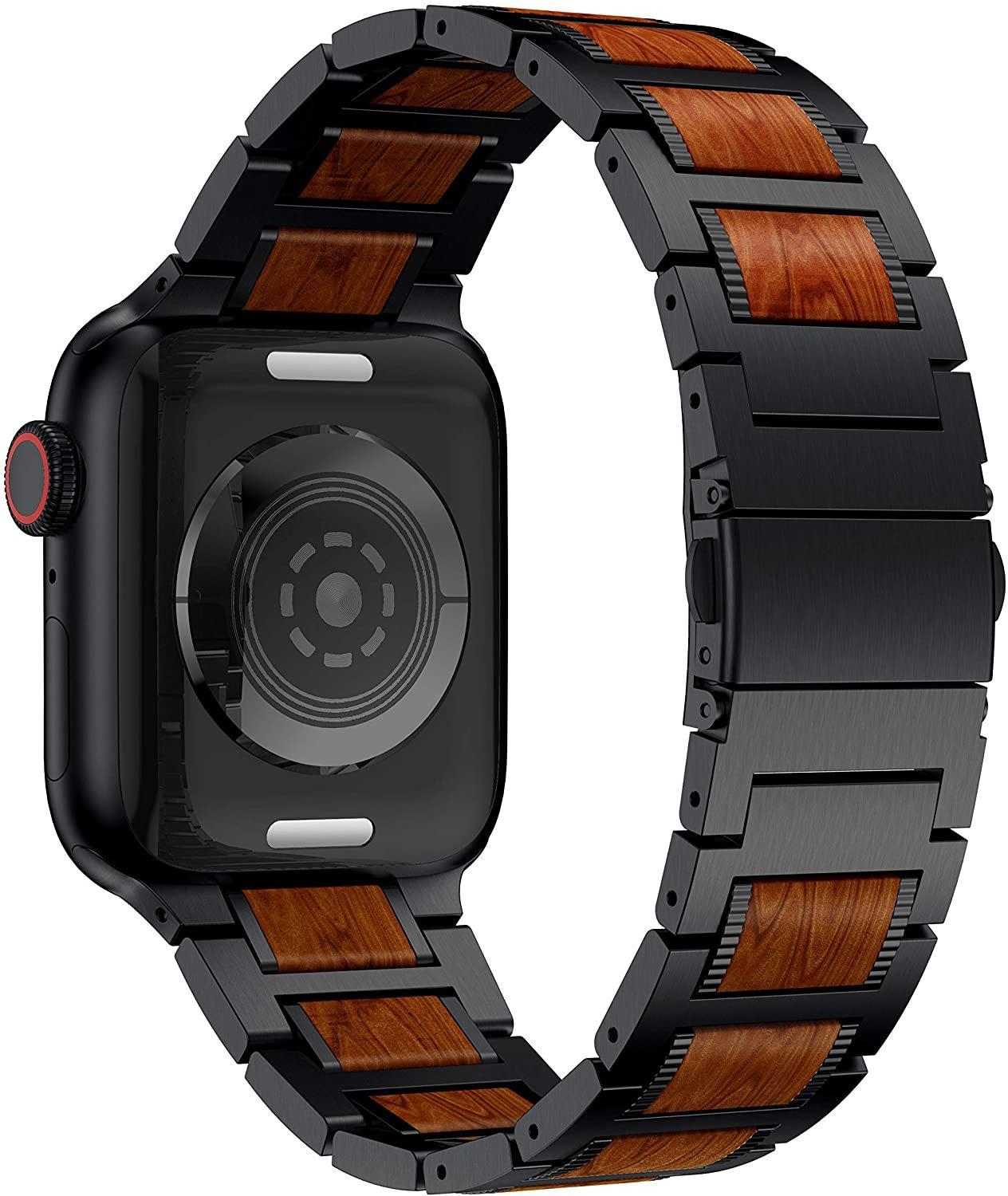 Suitable For Apple Watch Strap Stainless Steel Between Wood