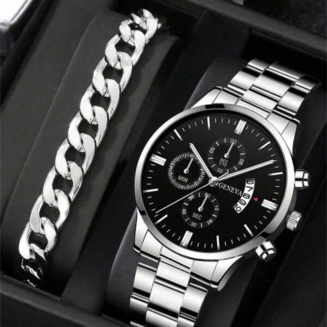 Calendar Steel Watch Men's Large Dial Quartz Watch Men's Watch