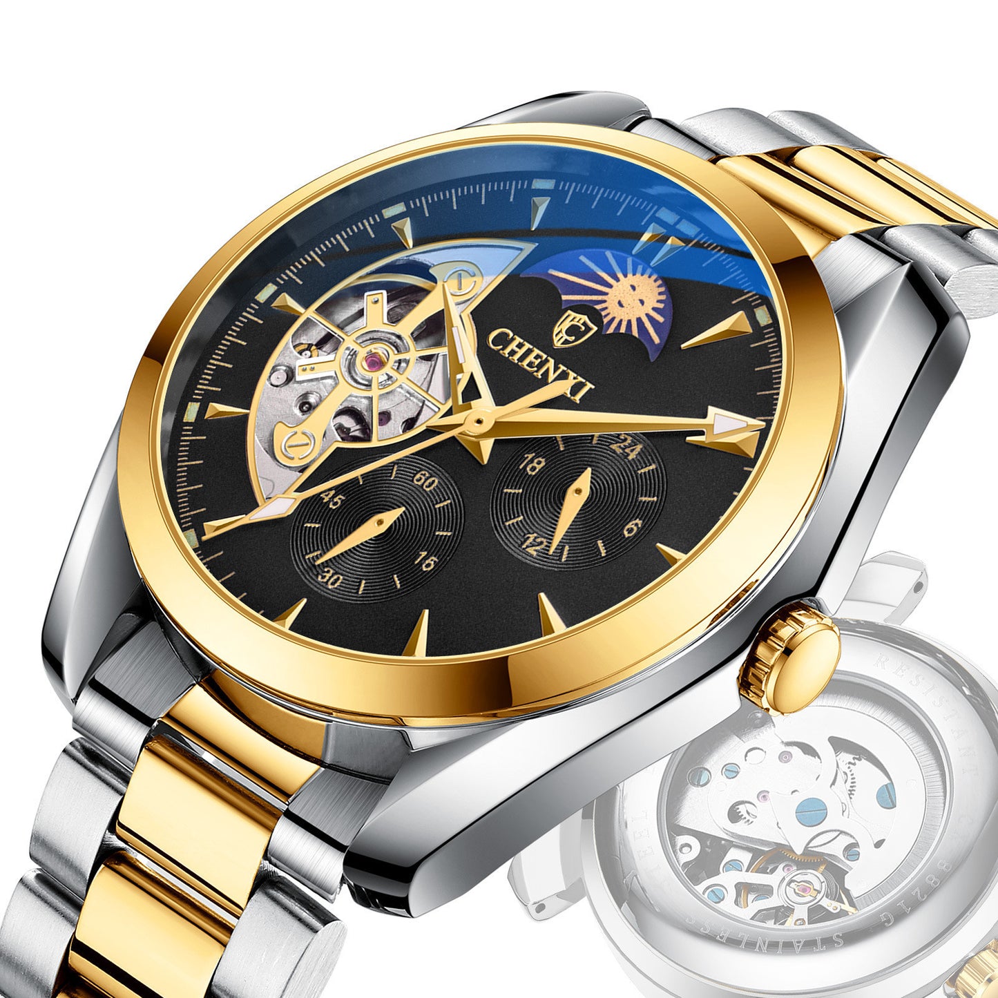 Men's Hand Waterproof Sun Moon And Stars Automatic Hollow Mechanical Watch