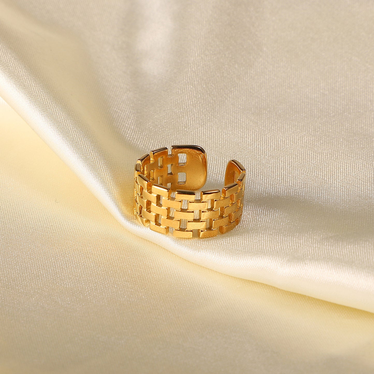 Wide Watch Band Open Ring 18K Gold Plated