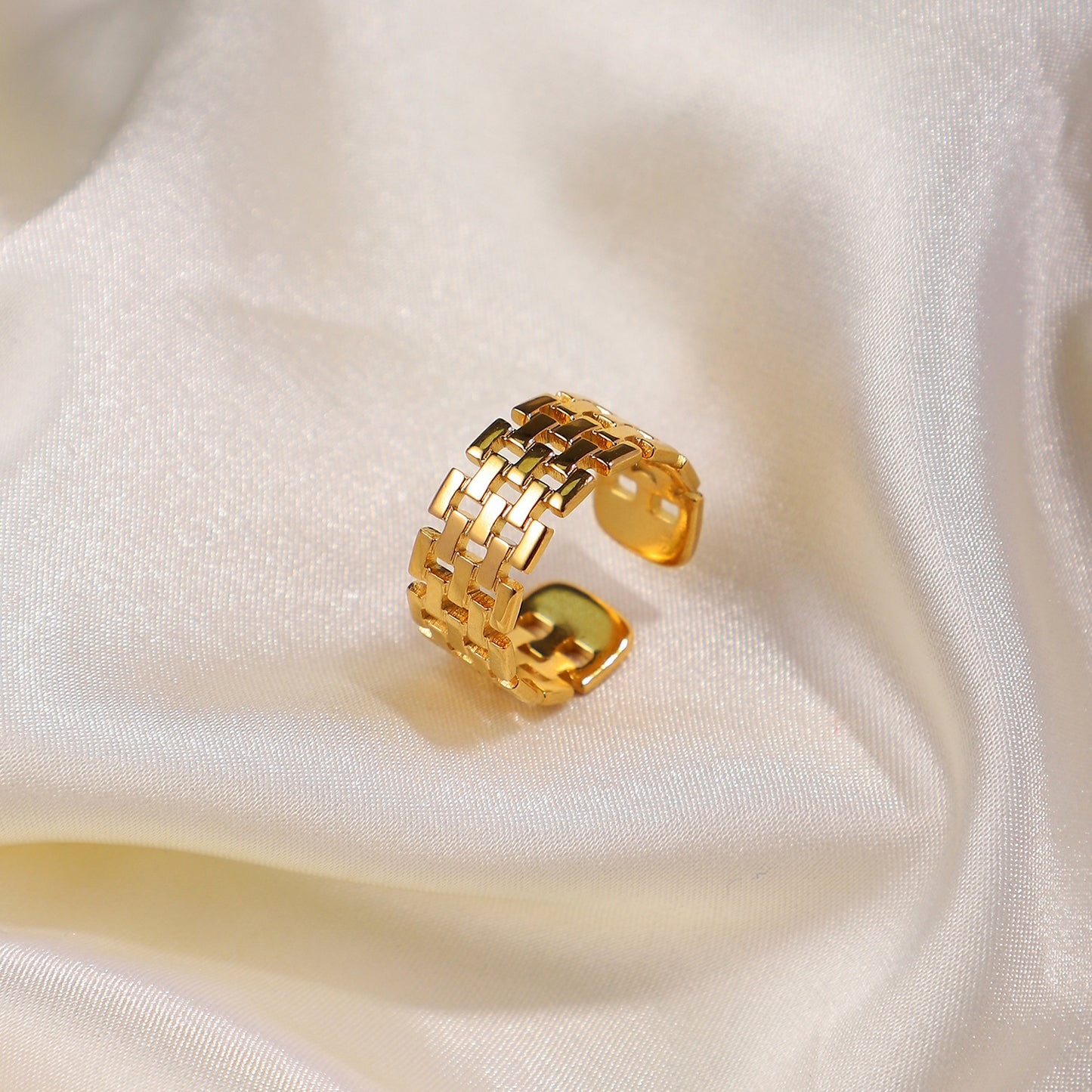 Wide Watch Band Open Ring 18K Gold Plated