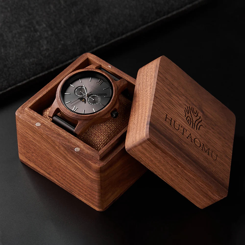 BELLAMACINA.STORE Engraved Walnut for Men Personalized Wooden Watch Day of the Week