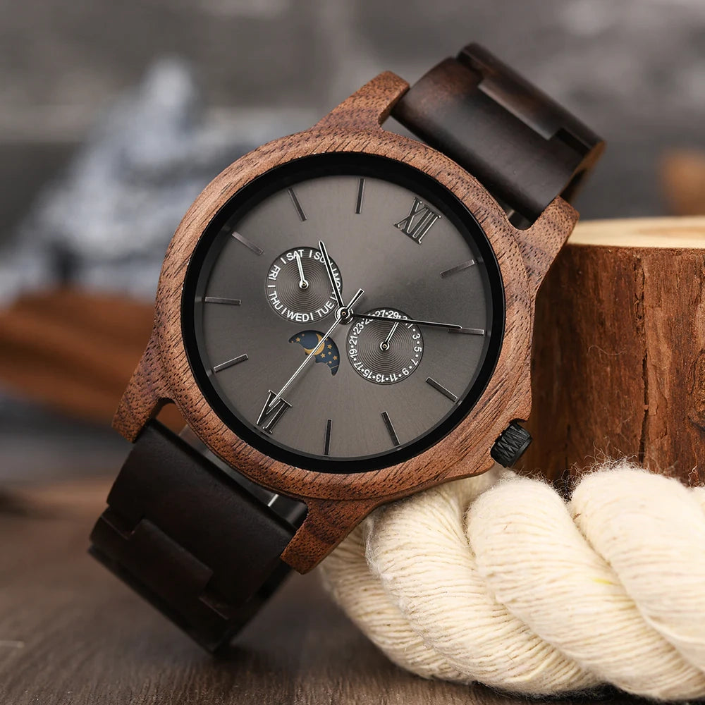 BELLAMACINA.STORE Engraved Walnut for Men Personalized Wooden Watch Day of the Week