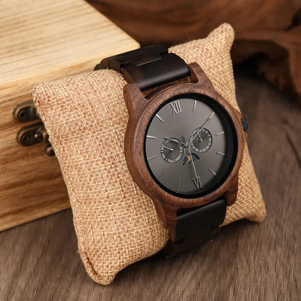 BELLAMACINA.STORE Engraved Walnut for Men Personalized Wooden Watch Day of the Week