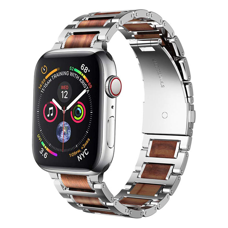 Suitable For Apple Watch Strap Stainless Steel Between Wood