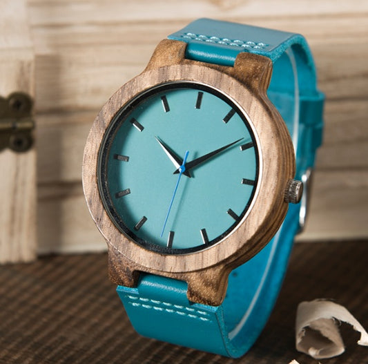 Orologio da donna con cinturino in silicone verde e movimento al quarzo giapponese in bambù