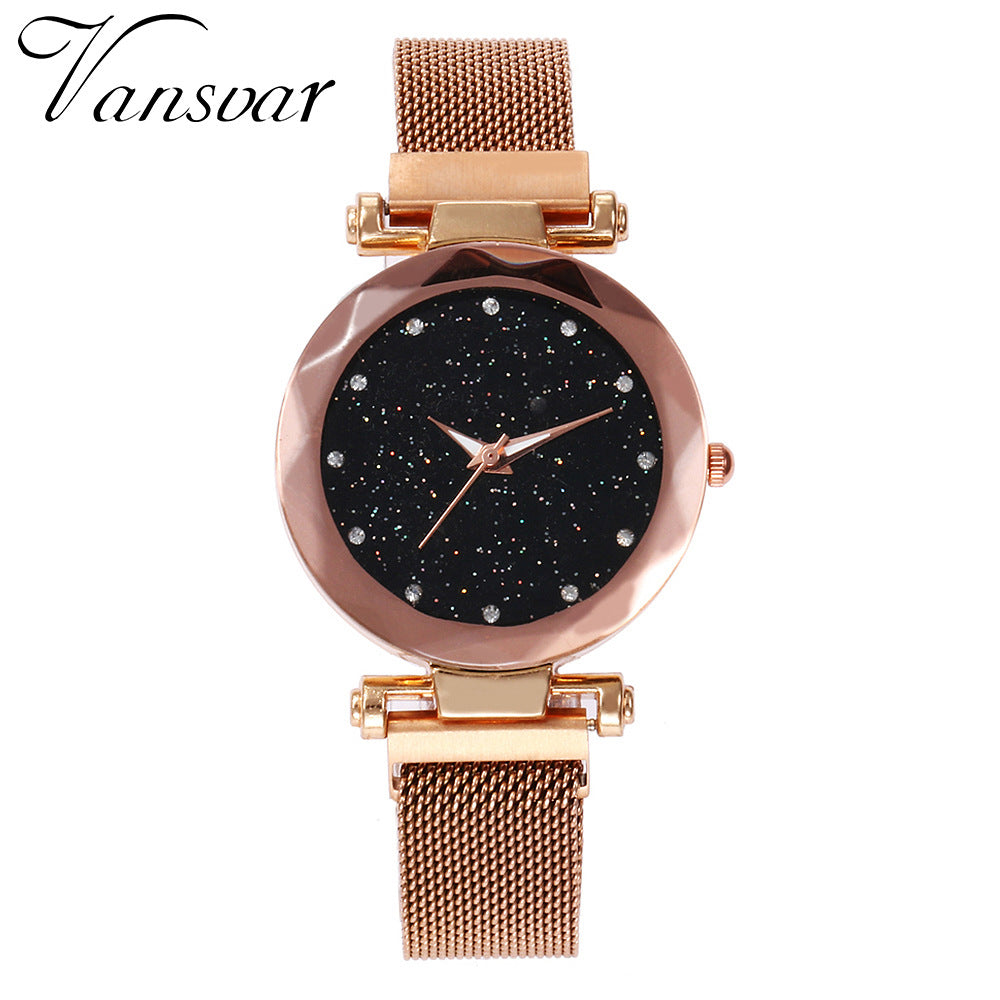 New wholesale Douyin same style starry sky women's watch magnet Milan mesh watch one piece plastic case
