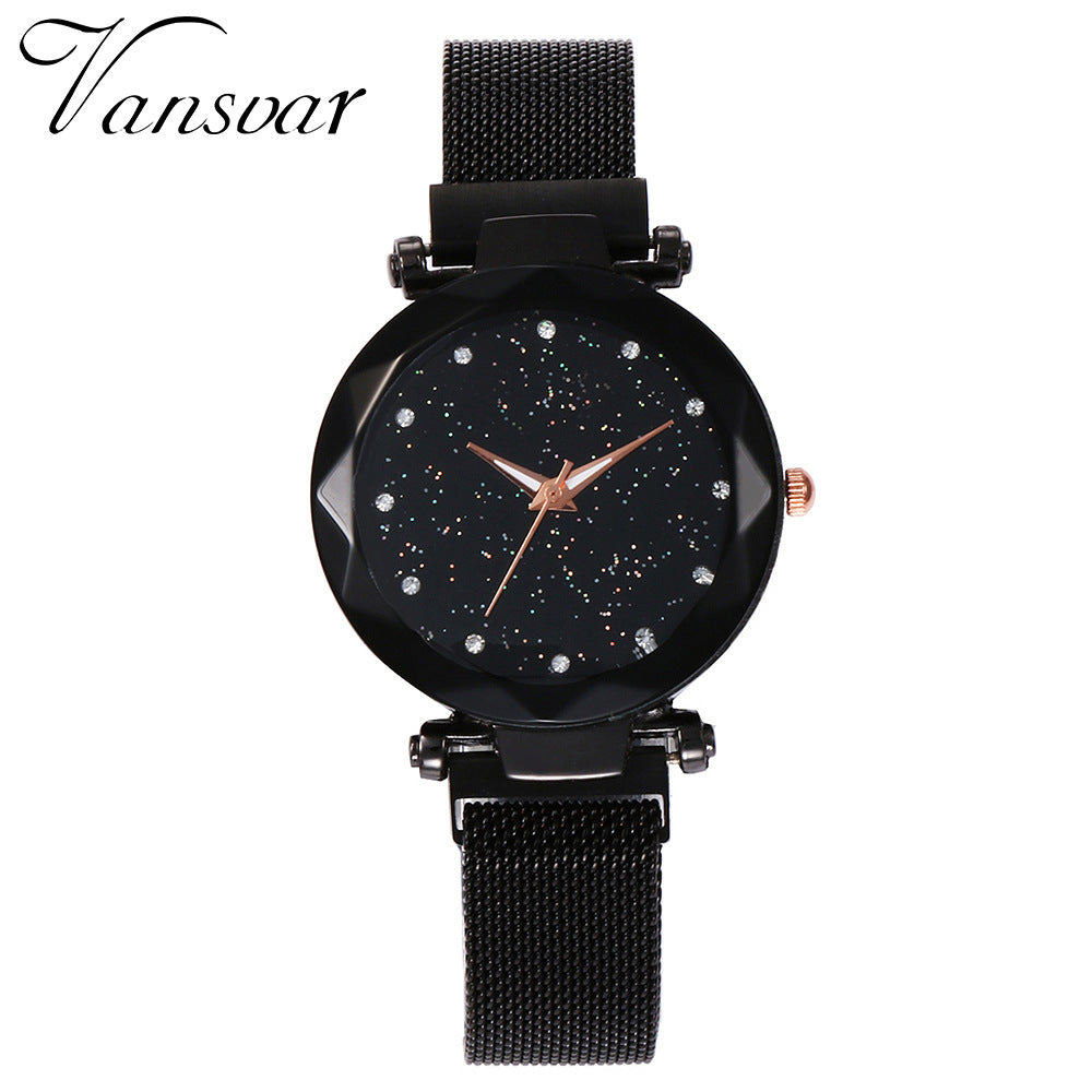 New wholesale Douyin same style starry sky women's watch magnet Milan mesh watch one piece plastic case
